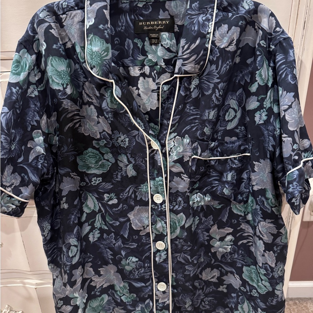 Burberry Navy and Teal Floral Shirt